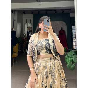 Tussar seda algodón Lehenga blusa Choli estampado Floral Koti cordón pesado borlas Zip costura lienzo hecho a mano indio - Product Image 5
