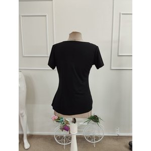 Blusa de viscosa bicolor de manga corta y cuello redondo para mujer, 35681 - Negro - Product Image 5