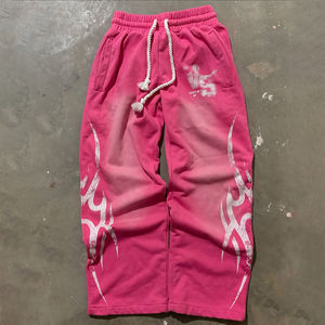 Strass déchiré acide lavage large jambe pantalons de survêtement lourd éponge française surdimensionné évasé rayé urbain Y2K High Street Hip-Hop - Product Image 6