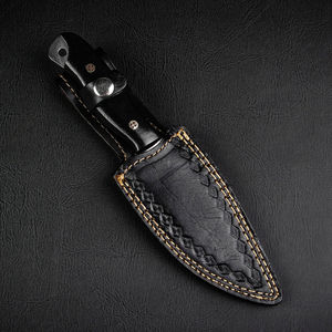 Couteau de camping industriel en acier Damas fait main Becknell, lame pleine, motif torsadé, pointe tombante, étui en cuir, OEM - Product Image 6