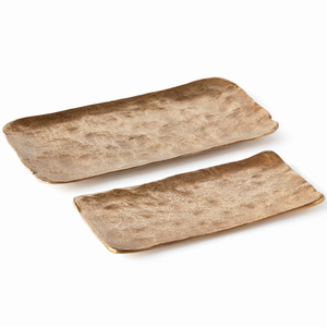 Bandeja de Aperitivos Rectangular Moderna de Acero Inoxidable Martillado, Hecha a Mano, Ecológica y de Primera Calidad, con Asas Doradas - Product Image 5