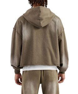 Custom Vintage Men's Full Zip Up Cotton/<b>Polyester</b> <b>Hoodie</b> Acid Wash Tracksuit With Rhinestone Puff Printing For Winter Sweat suit - Product Image 2