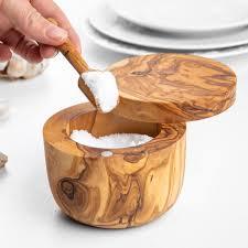 Boîte à sel en bois d'olivier avec couvercle. Idéal pour stocker et servir du sel ou du sucre - Product Image 3