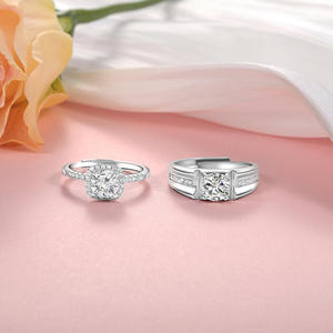 Juego de Anillos Clásicos para Pareja Jeulia, Corte Redondo, Plata de Ley, Bañado en Rodio, Anillo de Bodas - Product Image 5