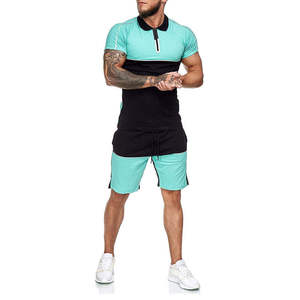 Conjunto Deportivo de Verano para Hombre, Informal, de Dos Piezas, Ropa de Gimnasio de Secado Rápido, Camiseta de Manga Corta de Poliéster/Algodón, Pantalones Cortos Tejidos para Actividades al Aire Libre - Product Image 1