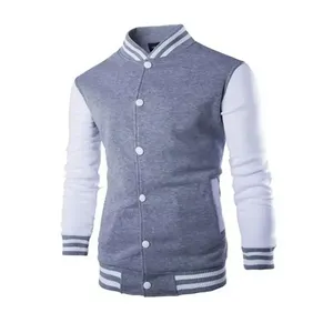 Men's Varsity Jacket Solid <b>Colour</b> Button Front Preppy Style Turn-down Collar Regular Fit Autumn Wear Custom Logo Available - Product Image 5