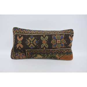Almohada Kantha de lana de 12x24 pulgadas Vintage bohemio, cojín tejido bordado de retales marrones para ropa de cama, uso decorativo en el suelo del hogar - Product Image 1