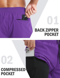 Pantalones cortos de malla atléticos personalizados con forro de compresión bolsillo para teléfono estilo deportivo para entrenamiento deportes Fitness gimnasio correr Jogging - Product Image 5