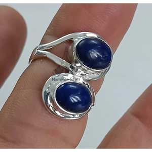 925 Sterling Silver Handmade Boho <b>Statement</b> Women's <b>Ring</b> Dual Blue Lapis Lazuli Gemstone Inlay 18K Plating Gift for Her - Product Image 3