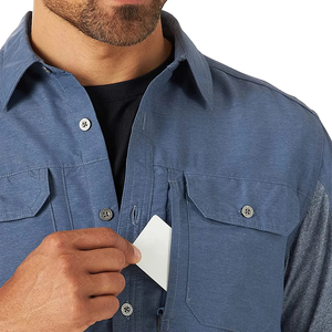 Top vente personnalisé Vintage Indigo hommes mélange matériel chemise utilitaire Indigo chemise boutonnée décontracté léger chemise - Product Image 3