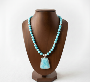 High Quality 18-Inch Silver 925 Geometric Imitation Pearl <b>Beaded</b> Necklace Unisex Hand Knotted Trendy Natural Larimar Stone Gift - Product Image 4