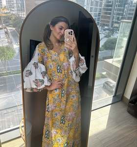 Nouveauté Robe longue décontractée pour femme, style bohème, imprimé floral, crochetée, col en V, style estival, avec boutons en dentelle, vente en gros, jusqu'à 6XL, Ramadan - Product Image 4