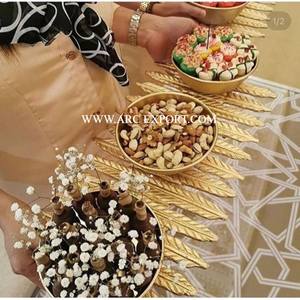 Bols à chocolat en forme de feuille en métal plaqué or en aluminium, faits à la main, pour les fêtes de mariage, bol et plat à chocolat pour l'approvisionnement - Product Image 5