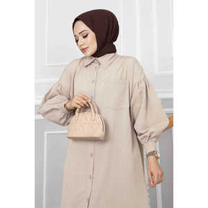 Tunique chemise en popeline coupe ovale avec élément de mode en pierre simple - Product Image 2