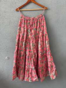 Adjustable Natural Block Print Cotton <b>Maxi</b> <b>Skirt</b> Elegant Bohemian Long Boho Dress <b>Pleat</b> Women's Tiered Mini <b>Skirt</b> Drawstring - Product Image 5