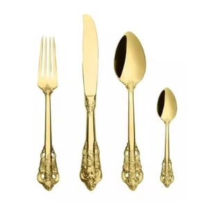 Latest Design Brass Shiny <b>Gold</b> <b>Cutlery</b> Set Luxurious Handle for Home & Wedding Tabletop Dinnerware Flatware Sets Hot Selling - Product Image 1
