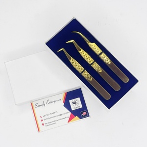 Pince à épiler professionnelle pour cils, personnalisable avec logo, durable, de précision, nouvelle poignée, pour extensions de cils volume, en acier inoxydable doré - Product Image 4