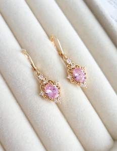 Boucles d'oreilles clous en argent sterling 925 plaqué or 18 carats avec saphir rose, pierre précieuse vintage, filigrane, cadeau d'anniversaire - Product Image 2