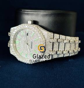 Reloj de Pulsera Hip Hop Personalizado de Acero Inoxidable Mecánico con Diamantes VVS Engastados y Barra Verde de Moissanita para Hombre - Product Image 4