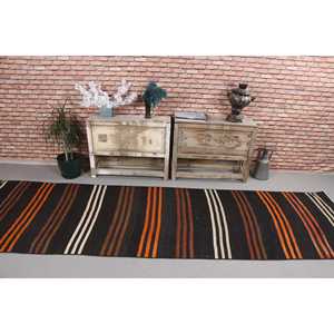 Tapis Kilim turc 3,1x11 pi (93x335 cm), tapis vintage en laine noire style sud-ouest - Product Image 2