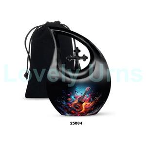 Wholesale Black Aluminium Guitar Tear Drop Cremation Urn for Adult Ashes Decorative Cross Funeral Urn With Free <b>Velvet</b> <b>Bag</b> - Product Image 2