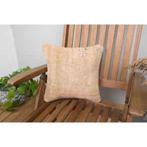 Oreiller patchwork Kantha en laine beige 14x14 pouces oreiller rustique moelleux brodé vintage de luxe pour une utilisation au sol - Product Image 1