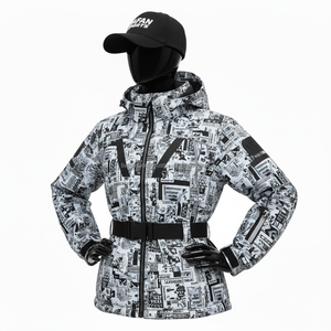 Chaqueta Softshell para Mujer, 320 GSM, Impermeable, Paneles con Estampado Blanco y Negro, Logotipo Personalizado, Bordado, Transferencia de Calor - Product Image 4