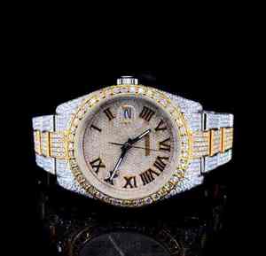 Montre analogique mécanique de luxe moderne en acier inoxydable, entièrement sertie de moissanite, détails haut de gamme, élégance au quotidien - Product Image 5