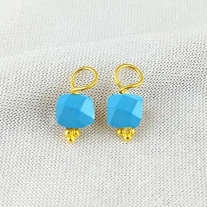 Turquoise Natural Tiny Faceted Cut Raw 925 Sterling Silver Wire Wrapped Gold Vermeil Gemstone Charms Pendants For Making Jewelry