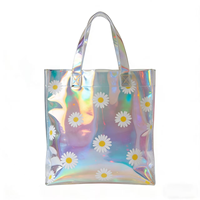 Sacs fourre-tout en PVC holographique irisé arc-en-ciel personnalisés, réutilisables, pour le shopping, avec n'importe quel motif, vente en gros directe usine OEM - Offre Spéciale
