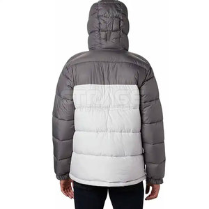 Veste matelassée légère à capuche en toile avec fermeture éclair intégrale, coupe ajustée, marque privée, veste d'hiver pour homme avec logo sur le devant - Product Image 2