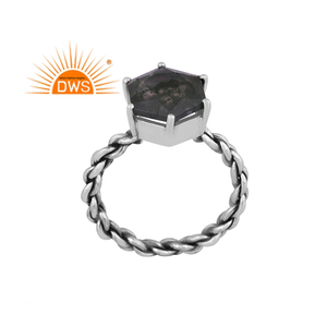 Latest Designer Oxidized Sterling Silver Natural Green <b>Moss</b> <b>Agate</b> Gemstone Twisted <b>Ring</b> Jewelry Manufacturer - Product Image 2