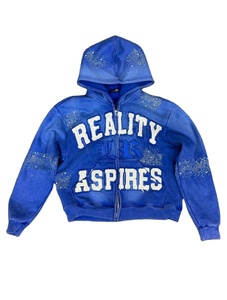 เสื้อฮู้ดดี้ฮิปฮอปสไตล์วินเทจทรงปกติ ซิปหน้า ผ้าฟลีซระบายอากาศได้ดี น้ำหนัก 460 กรัม ผ้าฝ้ายเนื้อหนา สตรีทแวร์ โลโก้ประดับเพชร สำหรับผู้ชาย - Product Image 2