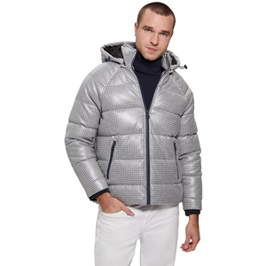 Chaqueta de burbujas de nailon personalizada de alta calidad para hombre, venta al por mayor, acolchada de invierno con capucha extraíble brillante, tela de lona - Product Image 6