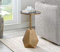 Table basse moderne en laiton avec base nordique et dessus en marbre noir Table basse d'appoint de luxe ronde faite à la main et équipée de meubles