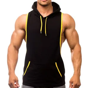 High Quality Mens Fashion Casual Wear Gym Hoodies Wholesale Sleeveless Fitness Hoodies Spandex / Cotton Breathable Gym Hoodies