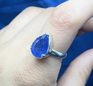 Natural Tanzanite Pear Cut Sterling <b>Silver</b> Handmade Boho <b>Statement</b> <b>Ring</b> with Prong Setting for Women's Wedding & Party - Product Image 1