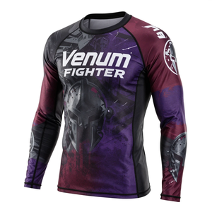 Camiseta de Compresión Venum Fighter de Manga Larga para Hombre, Color Morado y Negro, con Estampado por Sublimación, para MMA y Gimnasio, de Secado Rápido - Product Image 1