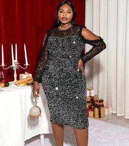 Vintage noir argent paillettes dentelle paillettes femmes robes de bal épaule nue - Product Image 1