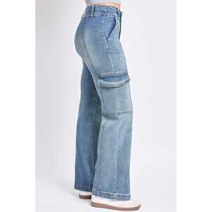 Haute qualité Streetwear Cargo Jeans femmes pantalons en plein air mode couleur unie taille haute jambe large pantalon Baggy Jeans pour les femmes - Product Image 1