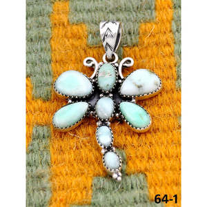Pendentifs faits main Paloma et libellules en argent sterling avec incrustation de turquoise sertie en clos, style Southwest - Product Image 2