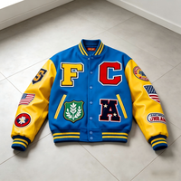 Veste universitaire personnalisée avec logo, veste bleue et jaune de style Letterman, broderie de patchs en chenille, veste de baseball personnalisée pour équipe, fabricant OEM