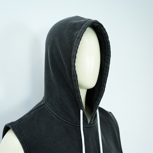 Acid Wash Printed Custom Logo <b>Workout</b> Hooded Bodybuilding Sleeveless Gym <b>Hoodie</b> for Men washable breathable <b>hoodie</b> sleeveless - Product Image 4