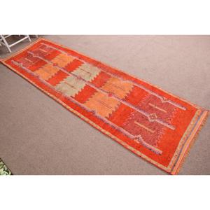 Turkish <b>Rug</b>, 3.2x11.3 ft <b>Runner</b> <b>Rug</b>, Orange Floral Wool Vintage <b>Rug</b> - Product Image 3