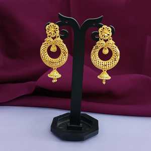 Indian Wholesaler Gold Plated <b>Earrings</b> Supplier Traditional Engraved <b>Tassel</b> Dangle Chandbali Bridal <b>Earrings</b> Set For Women - Product Image 2