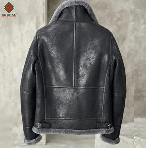 <b>Men's</b> Double Collar Black RAF Shearling Sheepskin Fur <b>Jacket</b>,Genuine Handmade <b>Aviator</b> <b>Leather</b> Coat,<b>Men</b> Sheepskin <b>Aviator</b> <b>Jacket</b>, - Product Image 6