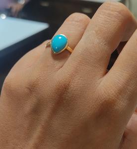 Anillos Finos al por Mayor, Anillo de Oro Amarillo de 14K, Turquesa Natural en Forma de Pera Cabujón, Certificado IGI, Directo de Fábrica en EE. UU. - Product Image 2