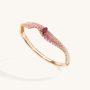 Luxury Rose Gold Cuff <b>Bracelet</b> With Garnet Wings Design Channel Set Pink Gemstones Women Party Jewelry - Product Image 2