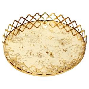 Plateau imprimé rond attrayant en métal en laiton AK dans un plateau de service unique fini multicolore pour les accents d'ustensiles de cuisine/décor de table - Product Image 3