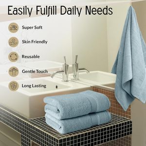 Luxury Egyptian <b>Bath</b> <b>Towel</b> <b>Set</b> 100% Cotton Custom Blue Plain Terry Quick-Dry Woven Economical Wholesale for Hotels Customers - Product Image 4